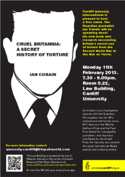 Ian Cobain will be speaking about his new book, Cruel Britannia: A Secret History of Torture